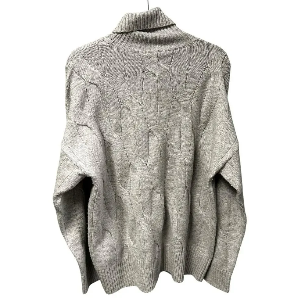 J. McLaughlin Gray Cable Knit Turtleneck Wool Cashmere Blend Sweater Womens XL